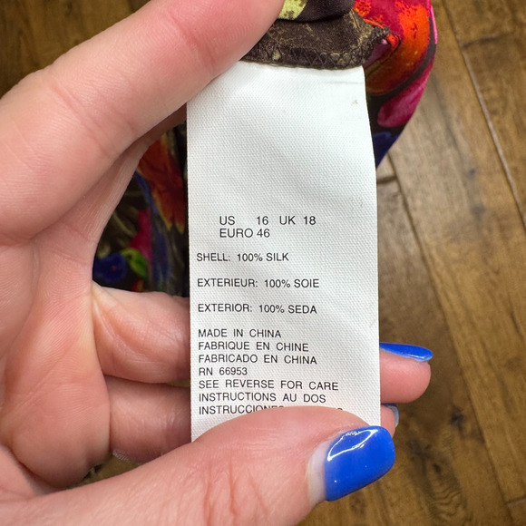 VTG Silks By Joan Leslie Blazer & Shirt Green Floral 100% Silk Womens Size 16/18 - Picture 14 of 14